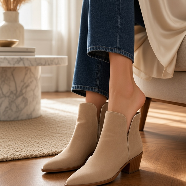 Vince Camuto Suede Pointed Toe Booties Size 8.5 Beige