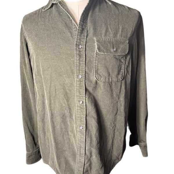 Old Navy Green Corduroy Button Up Shirt Size M Regular Fit h1568