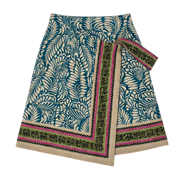 Loft Leafed Twist Wrap Mini Skirt Teal Blue Botanical Print Lyocell 12 Excellent