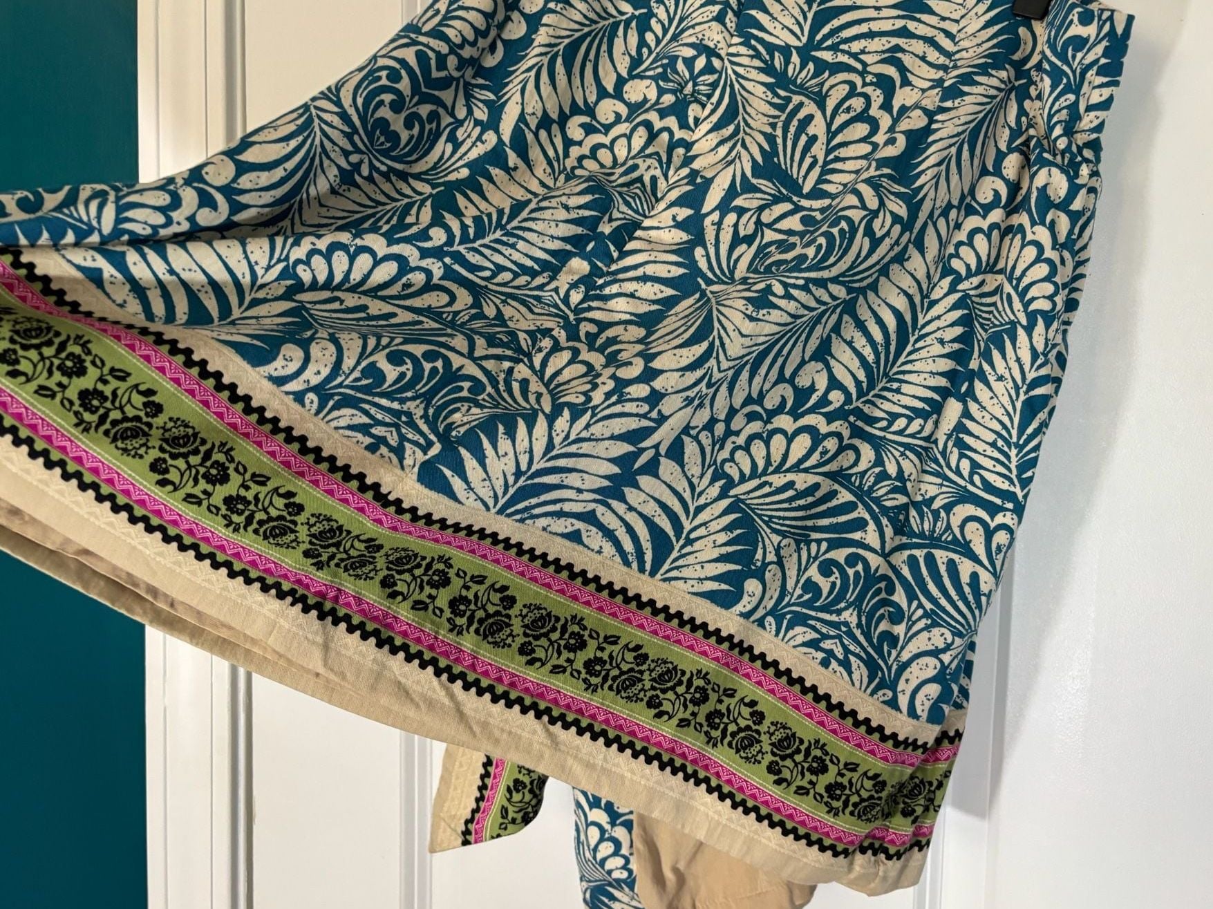 Loft Leafed Twist Wrap Mini Skirt Teal Blue Botanical Print Lyocell 12 Excellent 8