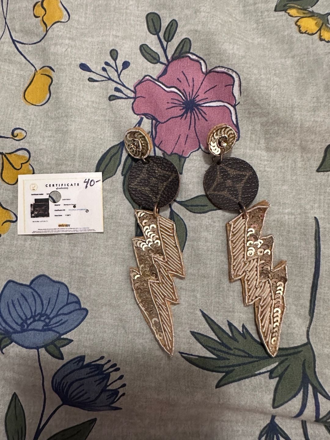 Revamped Upcycled Authentic Louis Vuitton Canvas Lightning Bolt Earrings 2