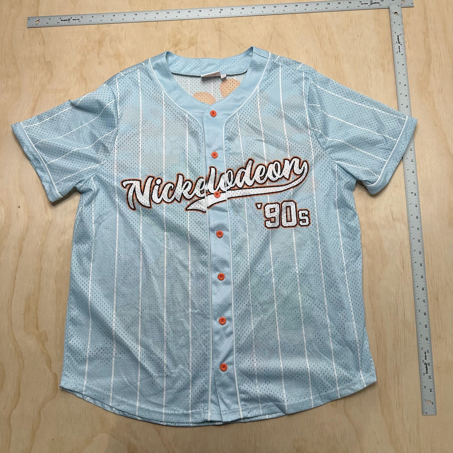 Nickelodeon 90s Baseball Jersey Men 4XL Light Blue Button Front Short Sleeve NEW 2