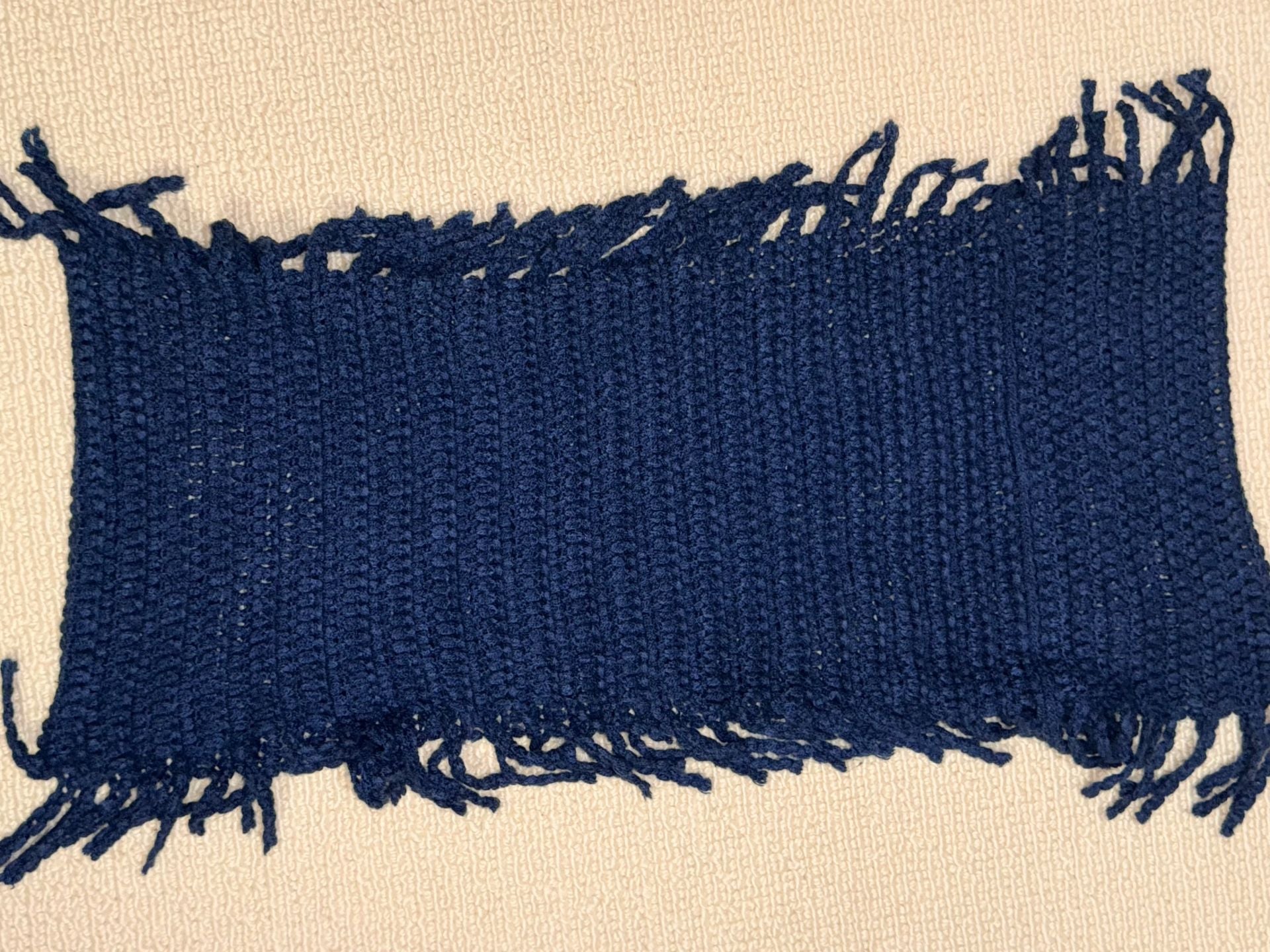 Handmade Crochet Scarf Navy Blue Fringe 1