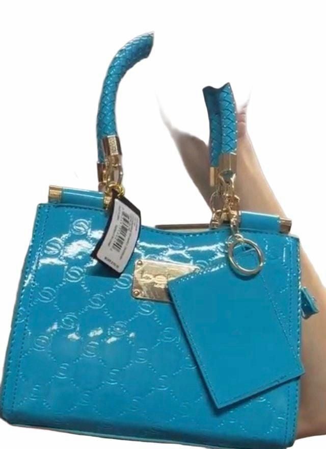 Bebe Dana Monogram Top Handle Bag Blue Patent 3