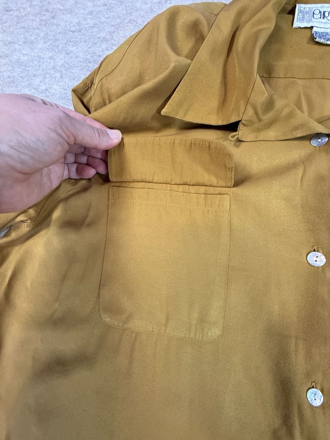 Vintage dress barn Yellow mustard Long Sleeve Button Up Shirt with Pockets shoulder pads 12