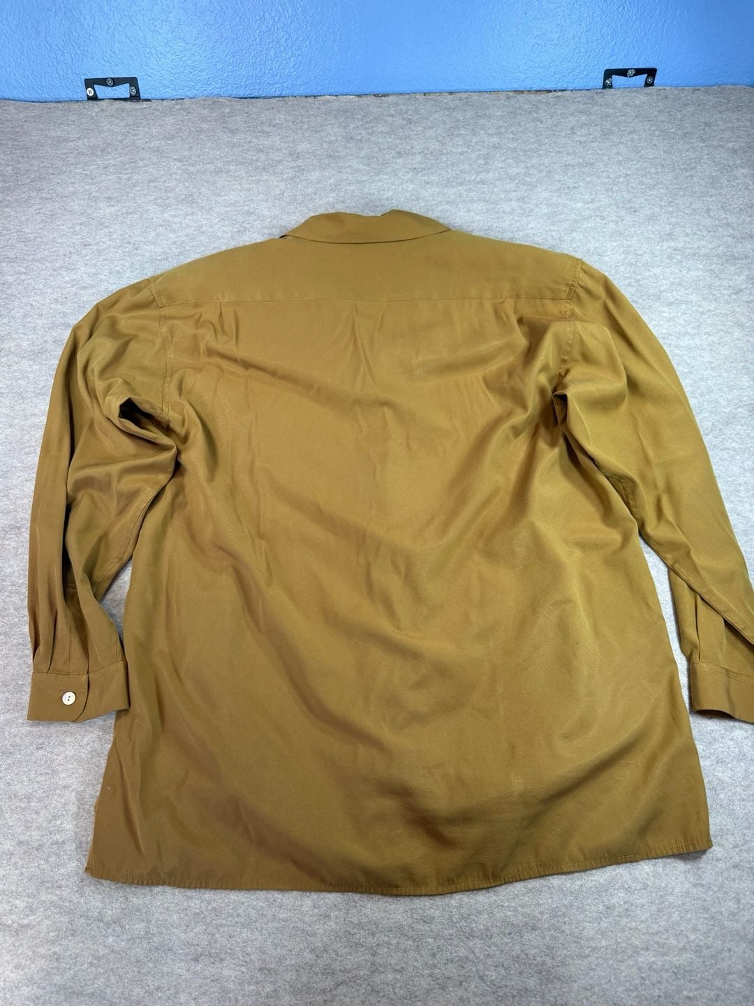 Vintage dress barn Yellow mustard Long Sleeve Button Up Shirt with Pockets shoulder pads 14