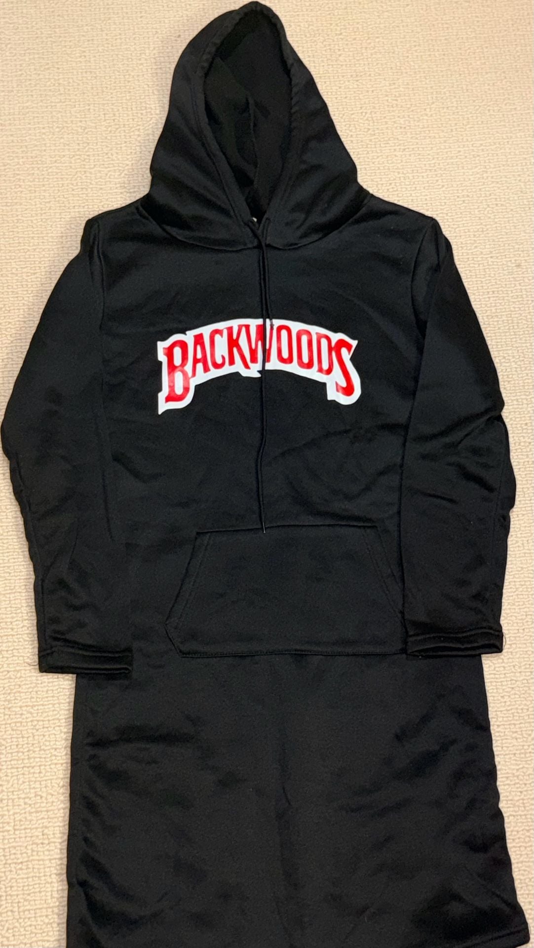 Backwoods Hoodie Dress Black Red Logo Long Sleeve Hooded Sweatshirt Dress 2