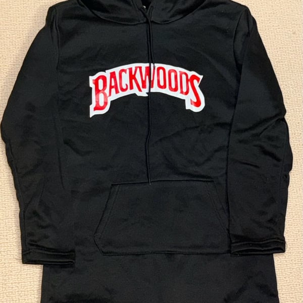 Backwoods Hoodie Dress Black Red Logo Long Sleeve Hooded Sweatshirt Dress