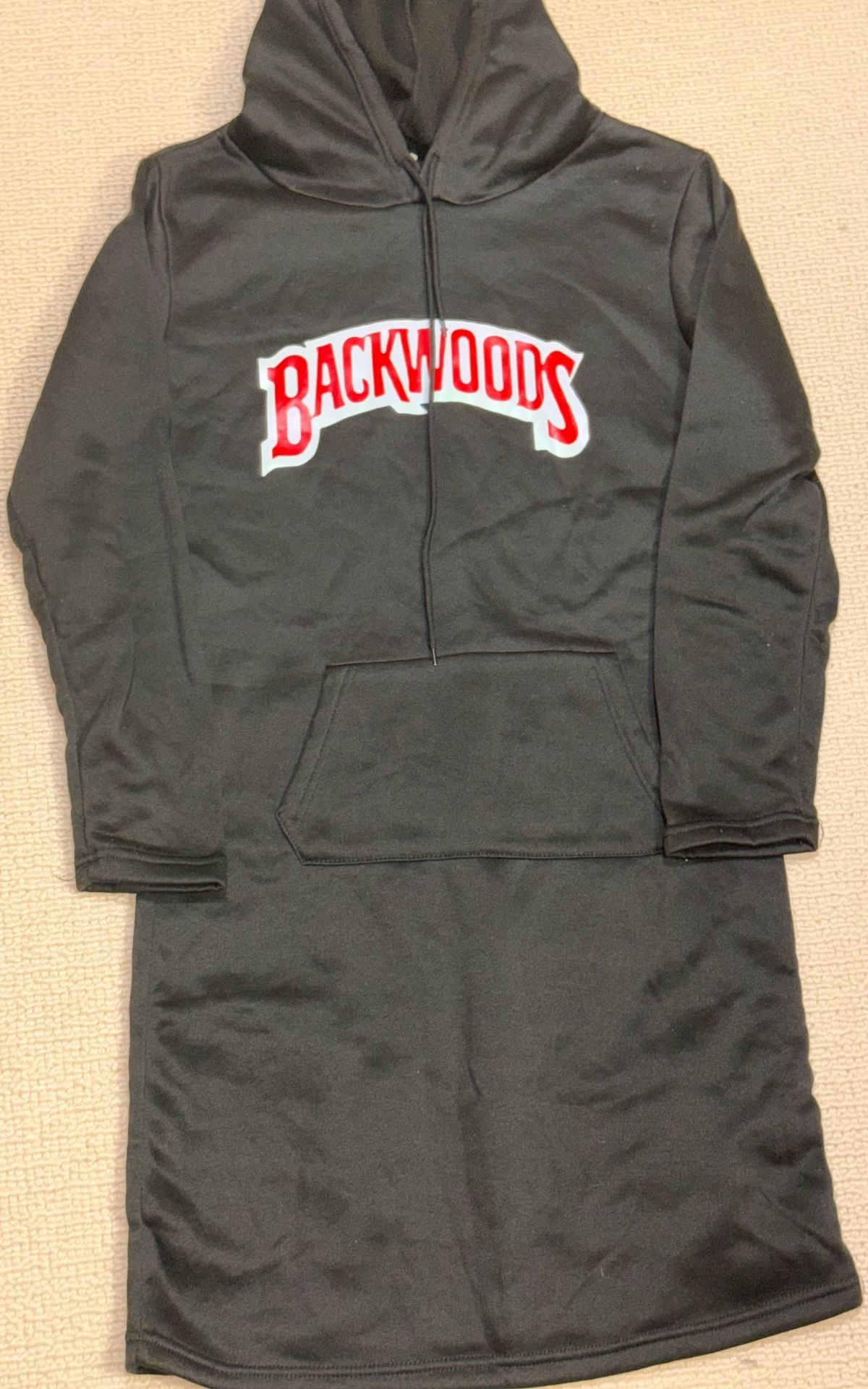 Backwoods Hoodie Dress Black Red Logo Long Sleeve Hooded Sweatshirt Dress 4