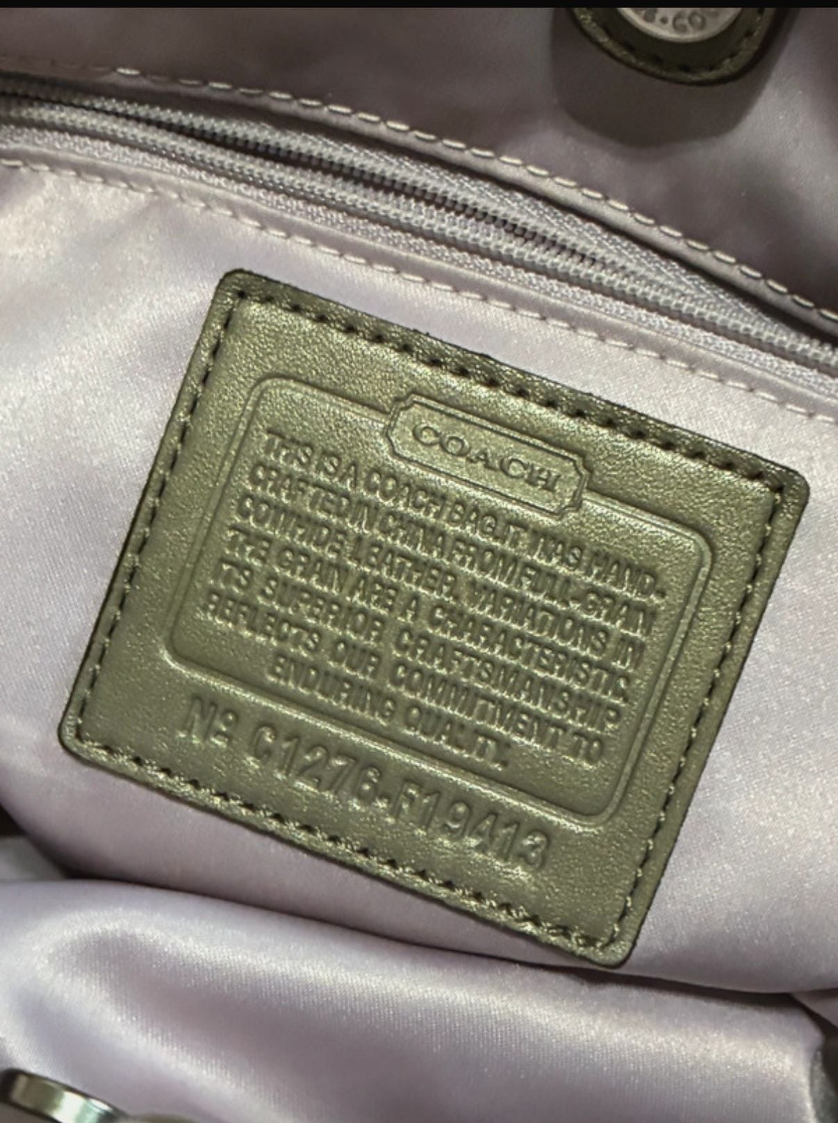 Coach Signature Stitched Kisslock Tote Bag Pewter Metallic 5