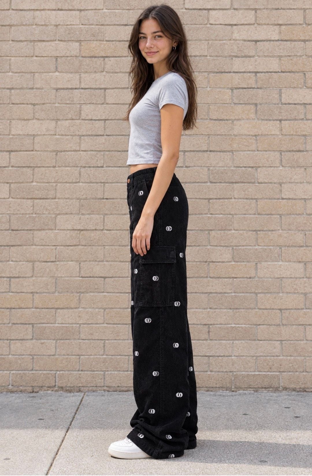 PacSun Smiley Corduroy Low Rise Puddle Cargo Pants RN# 090233. 3