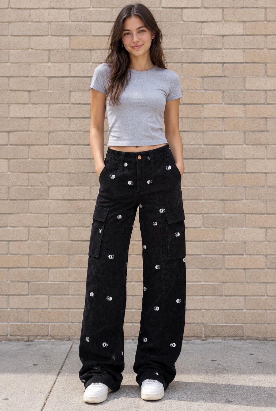 PacSun Smiley Corduroy Low Rise Puddle Cargo Pants RN# 090233. 2