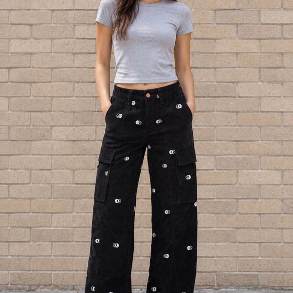 PacSun Smiley Corduroy Low Rise Puddle Cargo Pants RN# 090233.