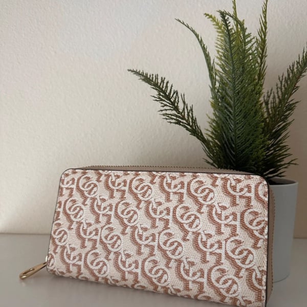 Coach Monogram Print Long Zip Around Wallet Chalk