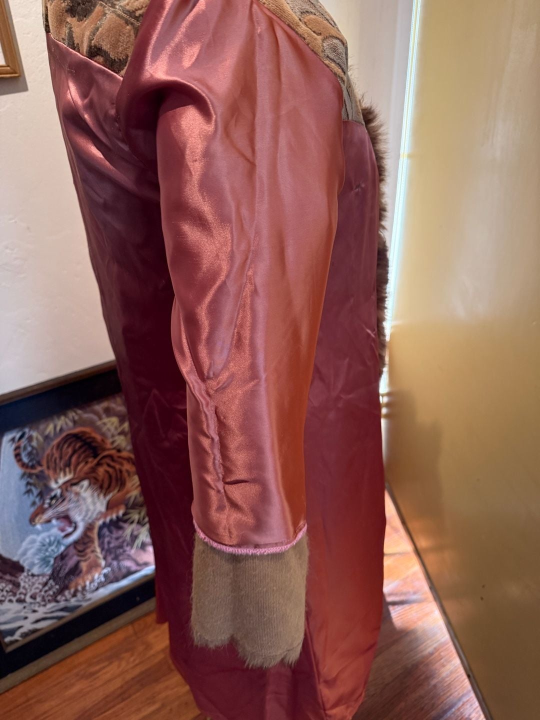 Penny Lane Vintage Faux Fur Coat with Jacquard Pattern and Fur Trim  Sz M Y2K Fairycore  18