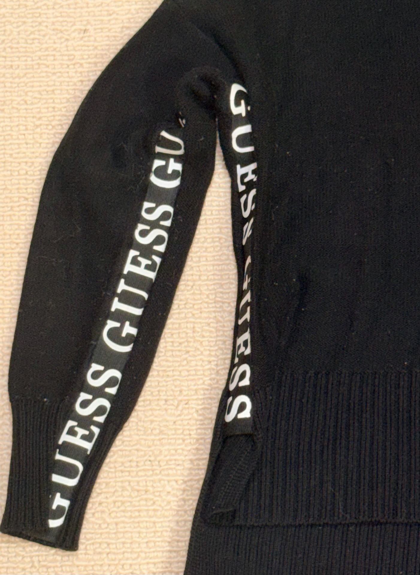 Guess Black V-Neck Sweater with Logo Sleeves 3