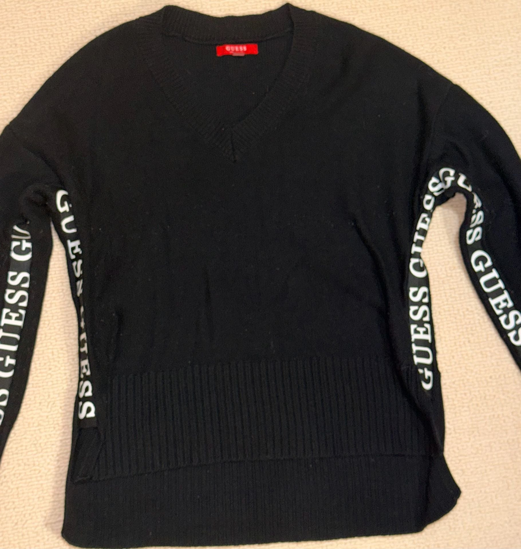 Guess Black V-Neck Sweater with Logo Sleeves 5