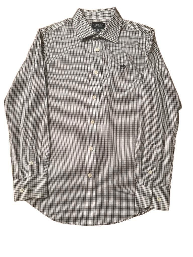 Ralph Lauren Boys Size 14 Black White Gingham Checkered Button Up Shirt h1571 2