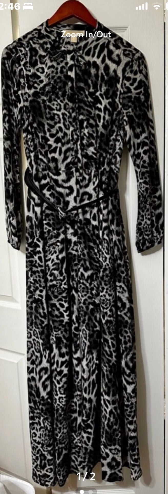 Michael Kors Leopard Print Long Sleeve Dress Size M Black White 2