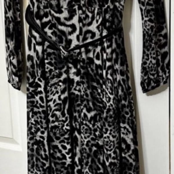 Michael Kors Leopard Print Long Sleeve Dress Size M Black White