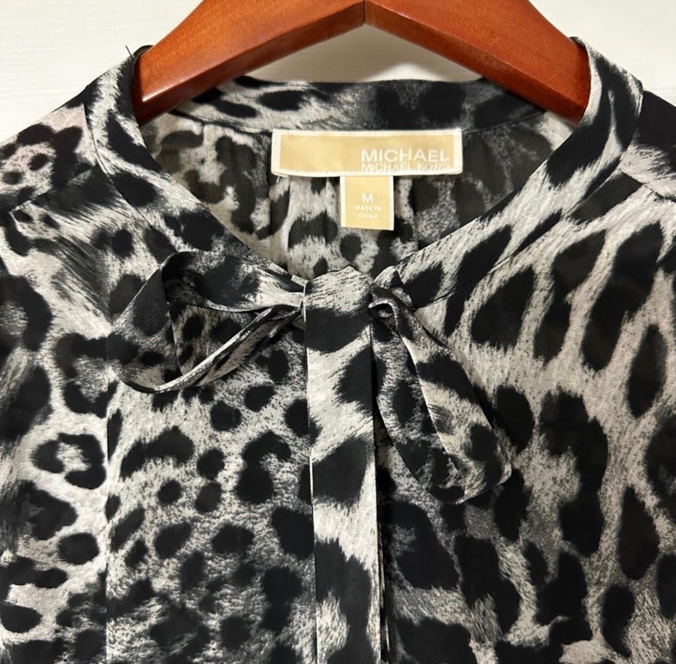 Michael Kors Leopard Print Long Sleeve Dress Size M Black White 3