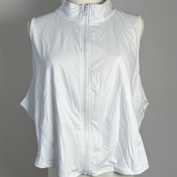 Halara Mock Neck Zip Front Sleeveless Cropped Tank Top White 4X