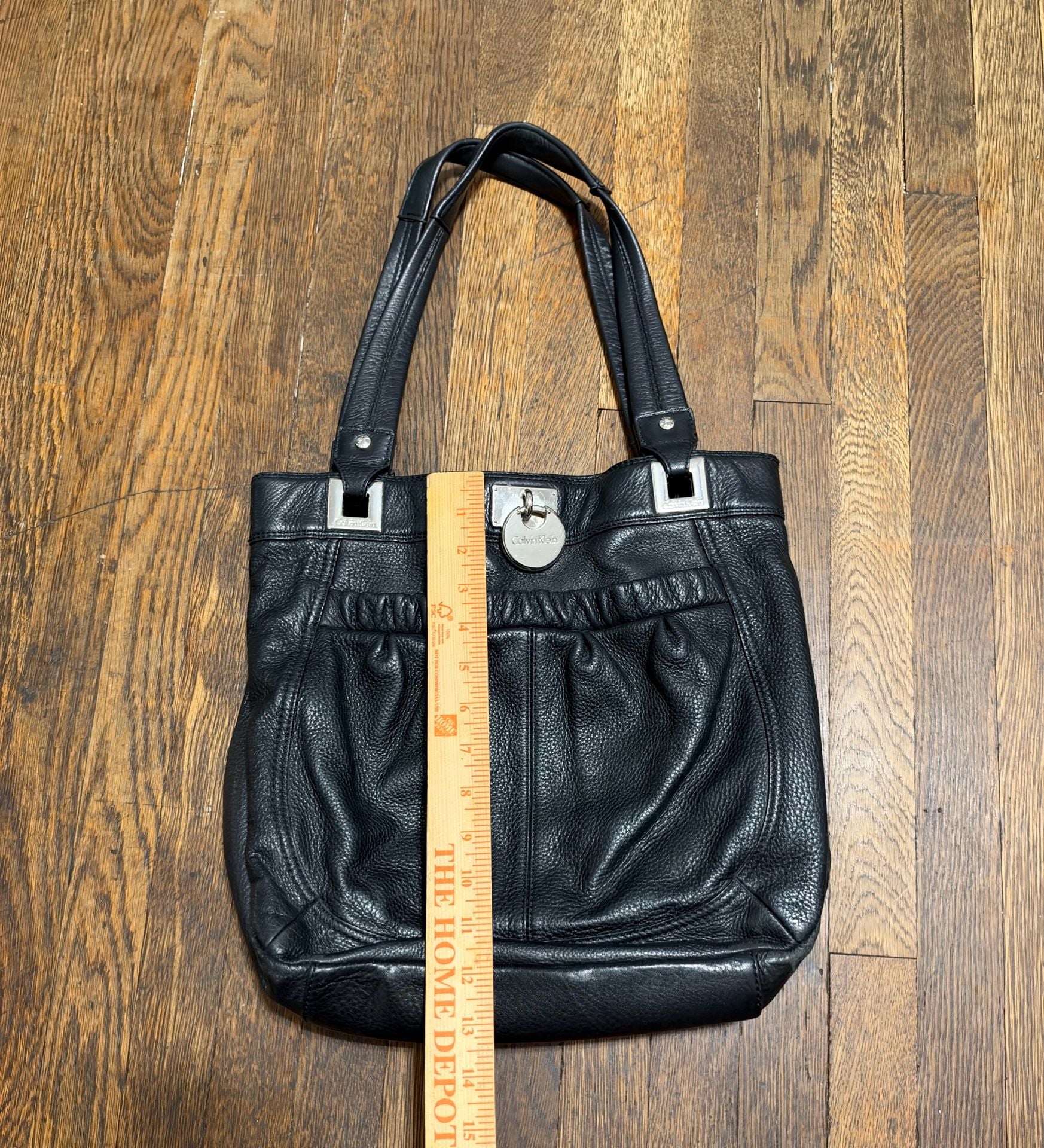 Calvin Klein Black Leather Tote Bag with Silver Hardware 7