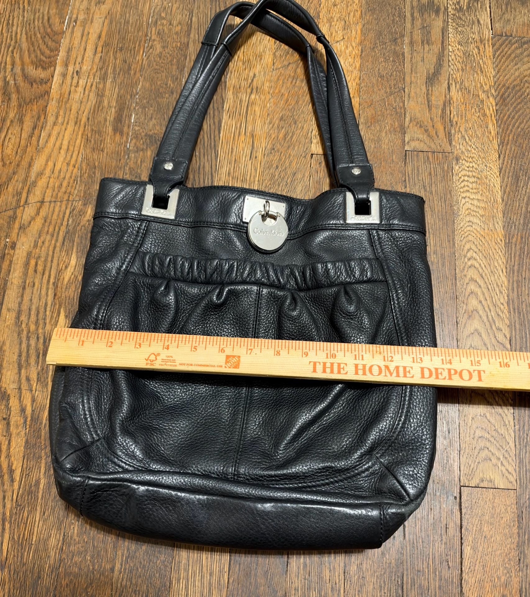 Calvin Klein Black Leather Tote Bag with Silver Hardware 8