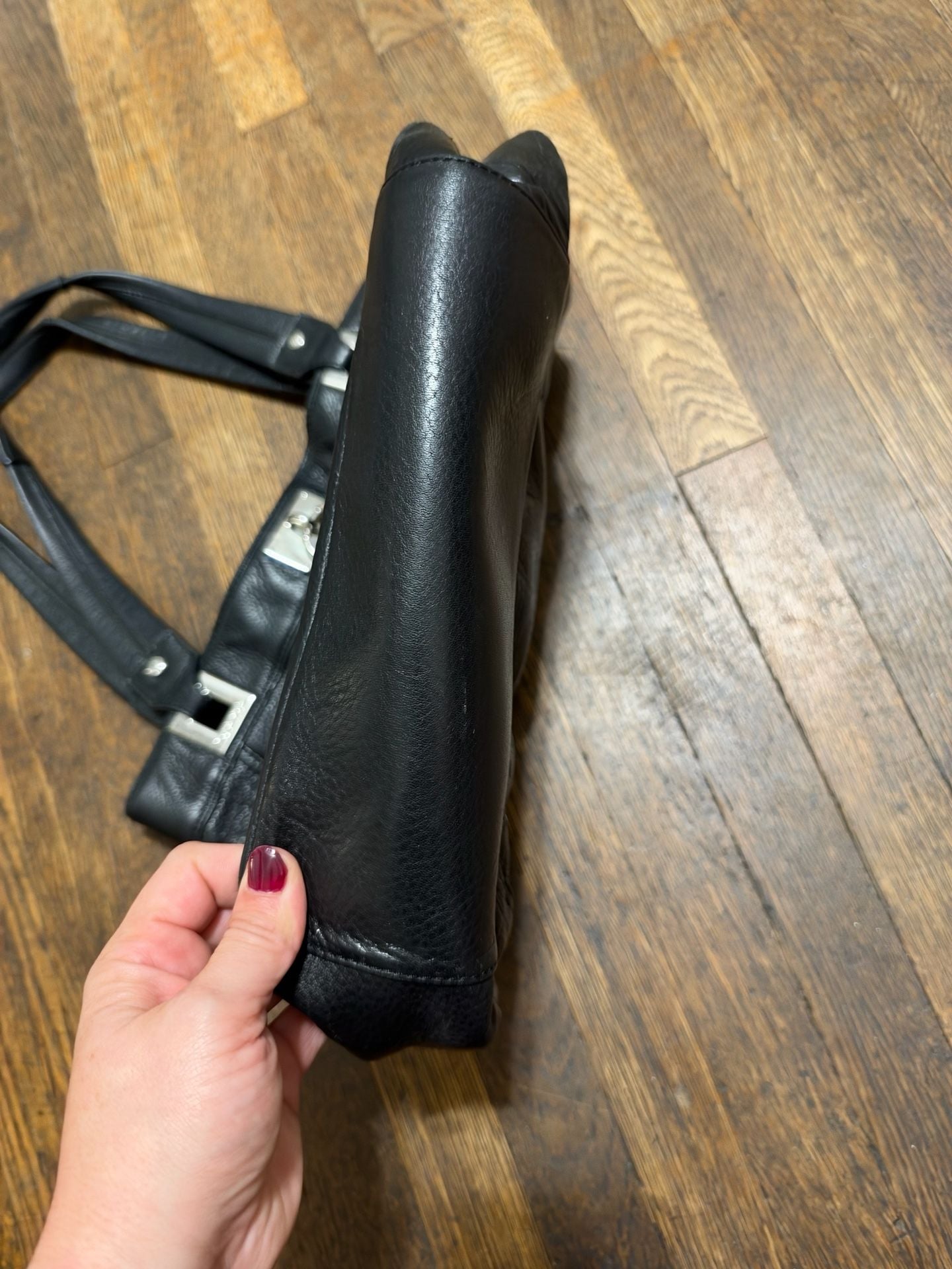 Calvin Klein Black Leather Tote Bag with Silver Hardware 9