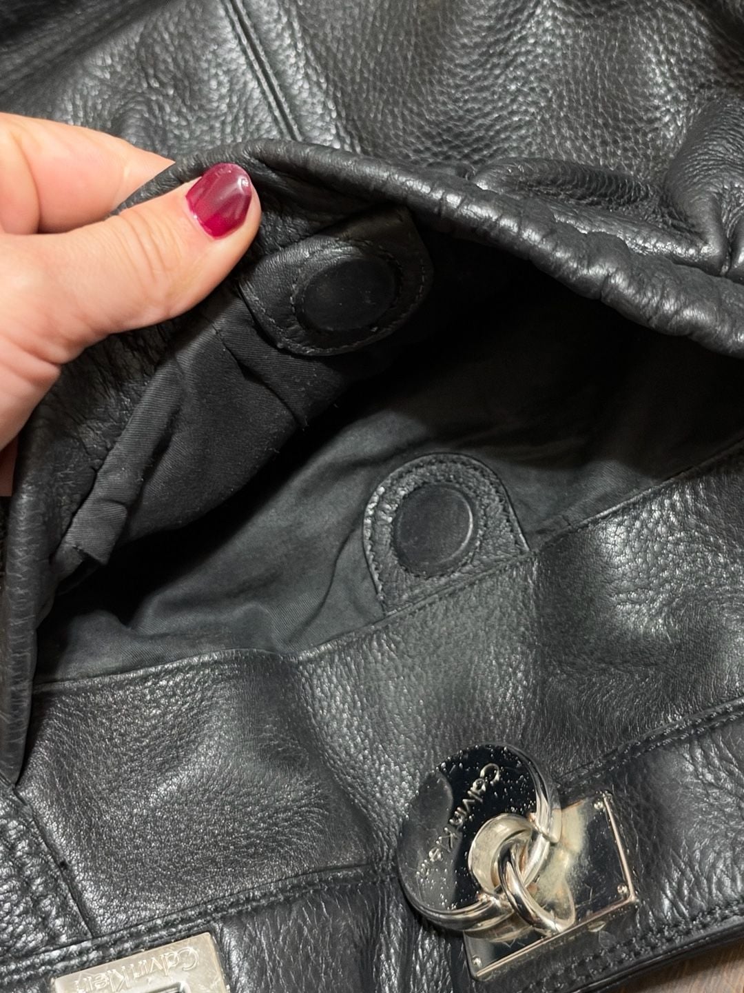 Calvin Klein Black Leather Tote Bag with Silver Hardware 11