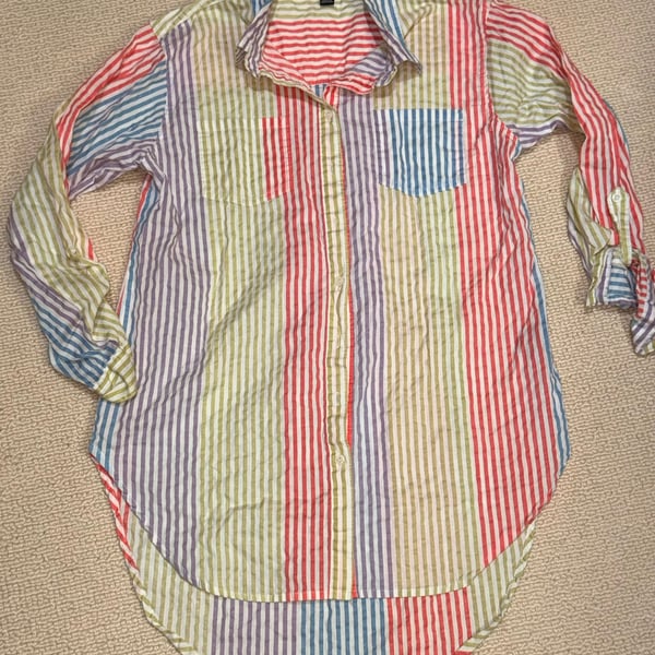 Iky & Me Striped Button Up Shirt Size L Multicolor Long Sleeve Tunic Top