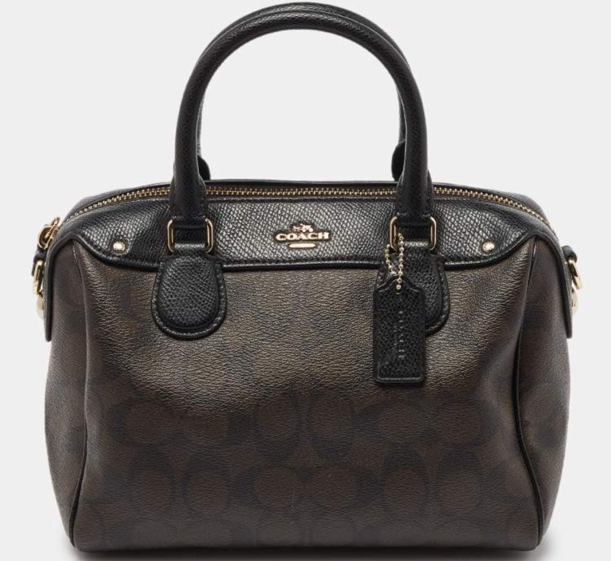 Coach Small Bennett Satchel Brown Black Signature Coated Canvas 2