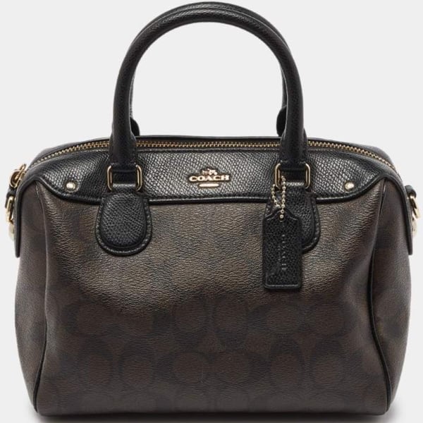 Coach Small Bennett Satchel Brown Black Signature Coated Canvas