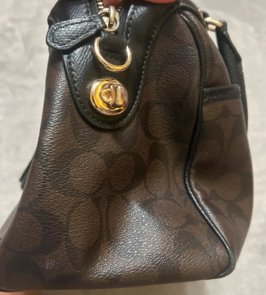 Coach Small Bennett Satchel Brown Black Signature Coated Canvas 3