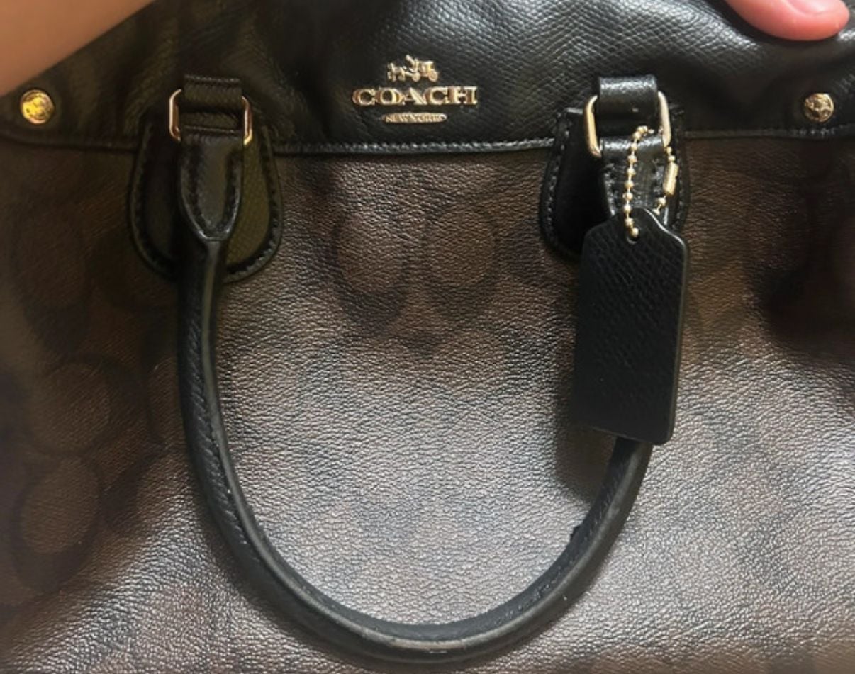 Coach Small Bennett Satchel Brown Black Signature Coated Canvas 5