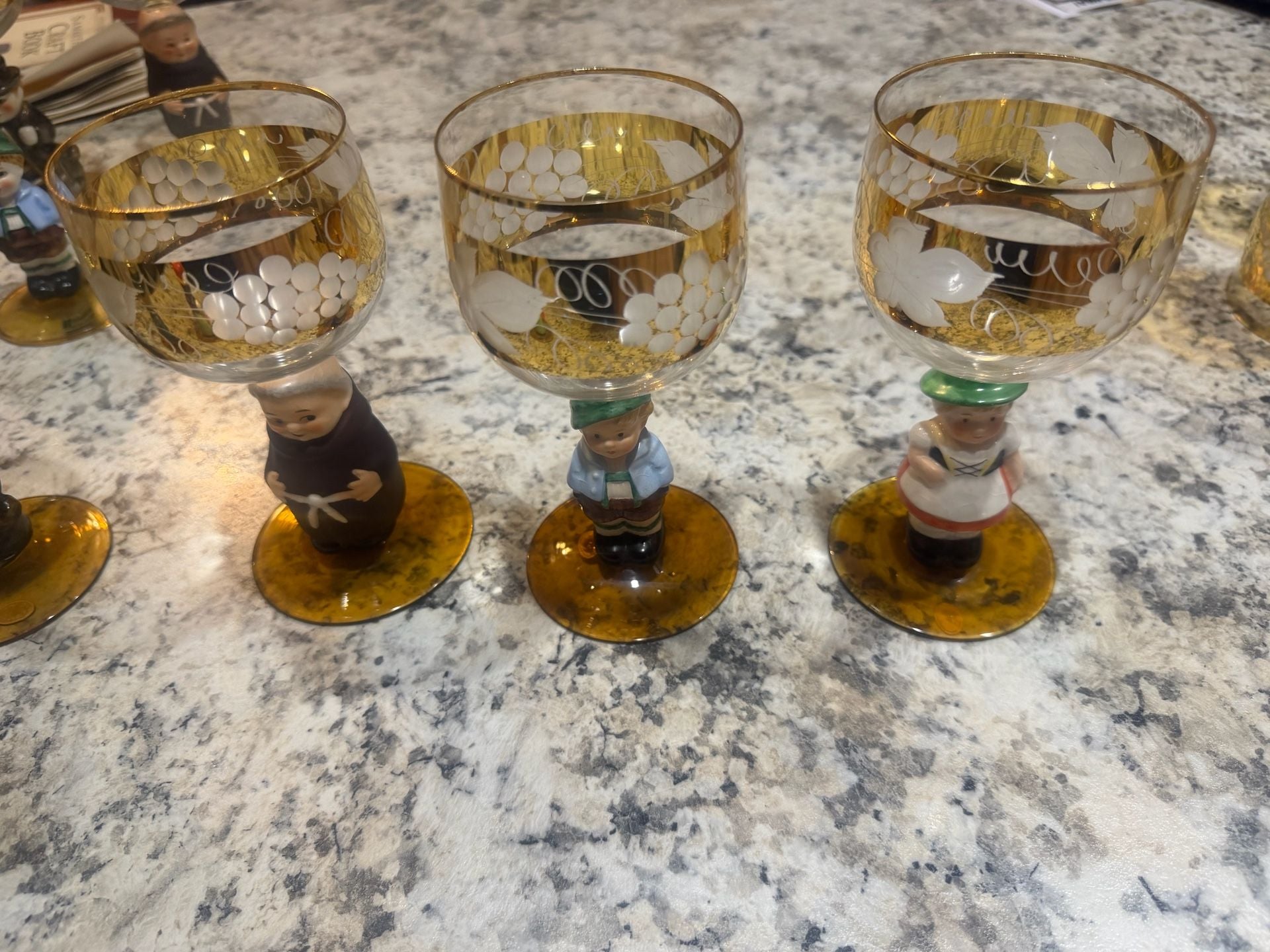 6 Vintage Goebel Hummel Figurine Cordial Wine Glasses 2