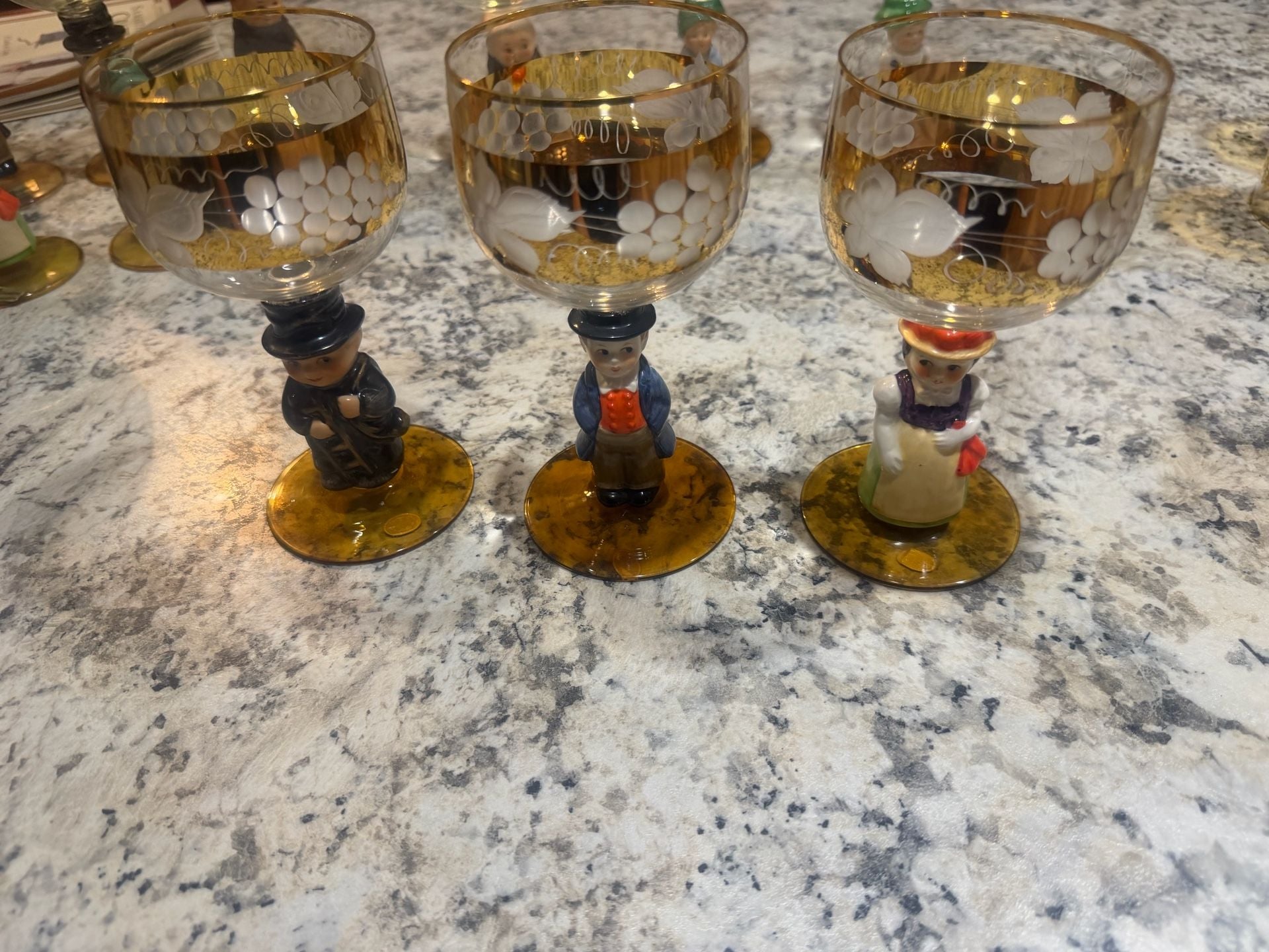 6 Vintage Goebel Hummel Figurine Cordial Wine Glasses 12