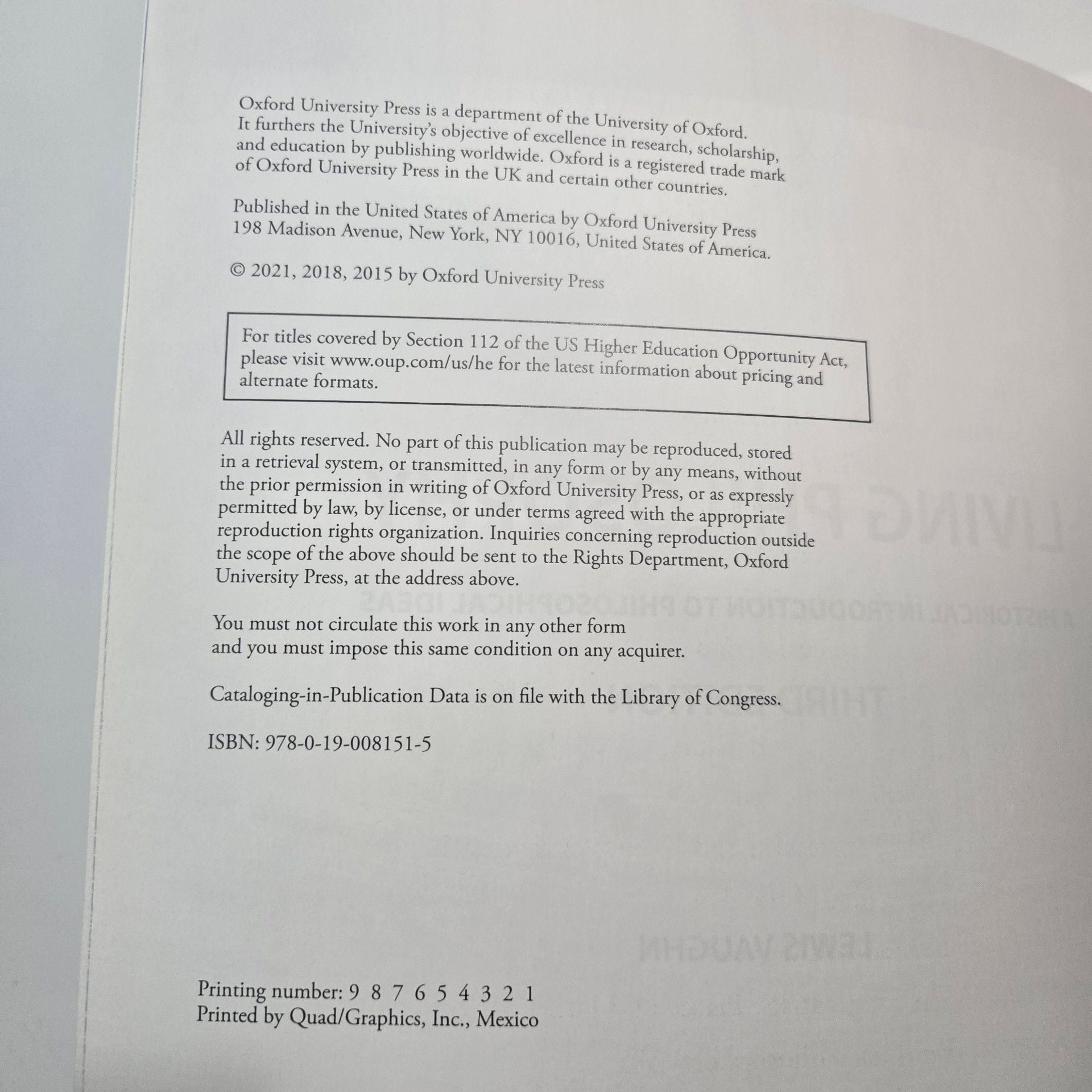 Oxford University Press Living Philosophy Third Edition Lewis Vaughn 3