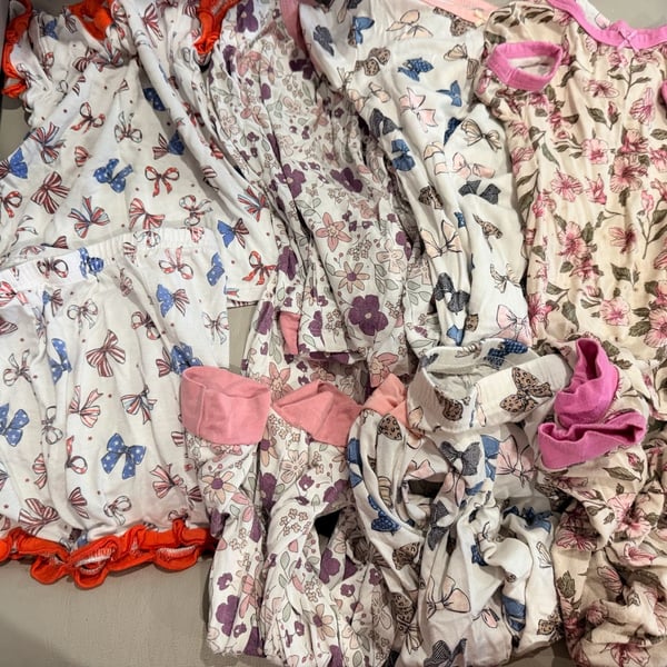 Milkberry Pajamas Size 24M Butterfly and Floral Bow Print Play Pajama Set Bundle