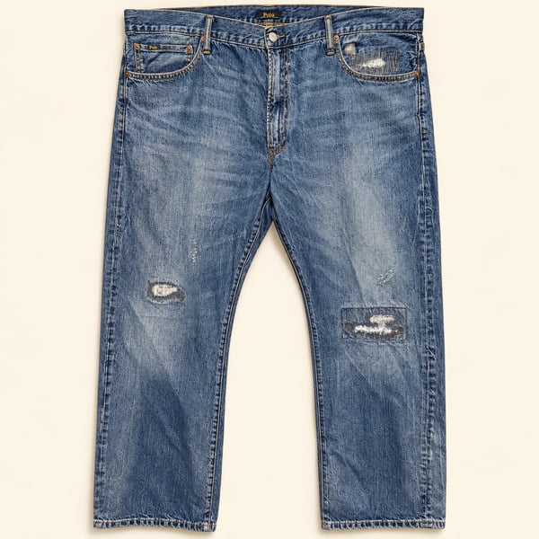 Polo Ralph Lauren Varick 42x30 Distressed Patchwork Slim Straight Jeans