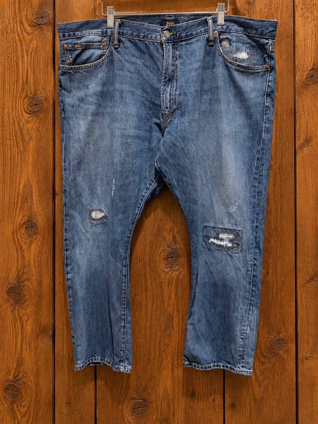 Polo Ralph Lauren Varick 42x30 Distressed Patchwork Slim Straight Jeans 4