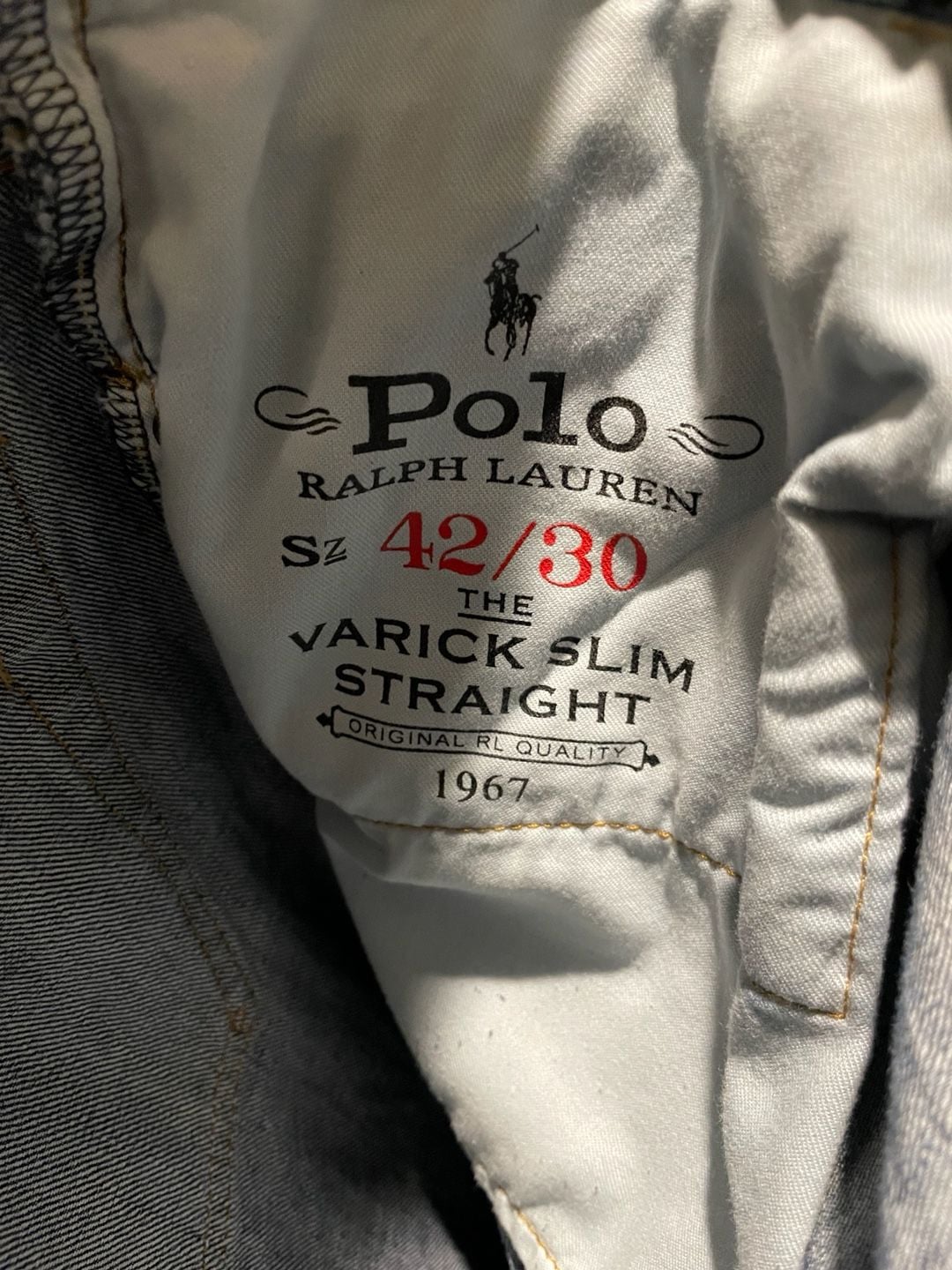 Polo Ralph Lauren Varick 42x30 Distressed Patchwork Slim Straight Jeans 6