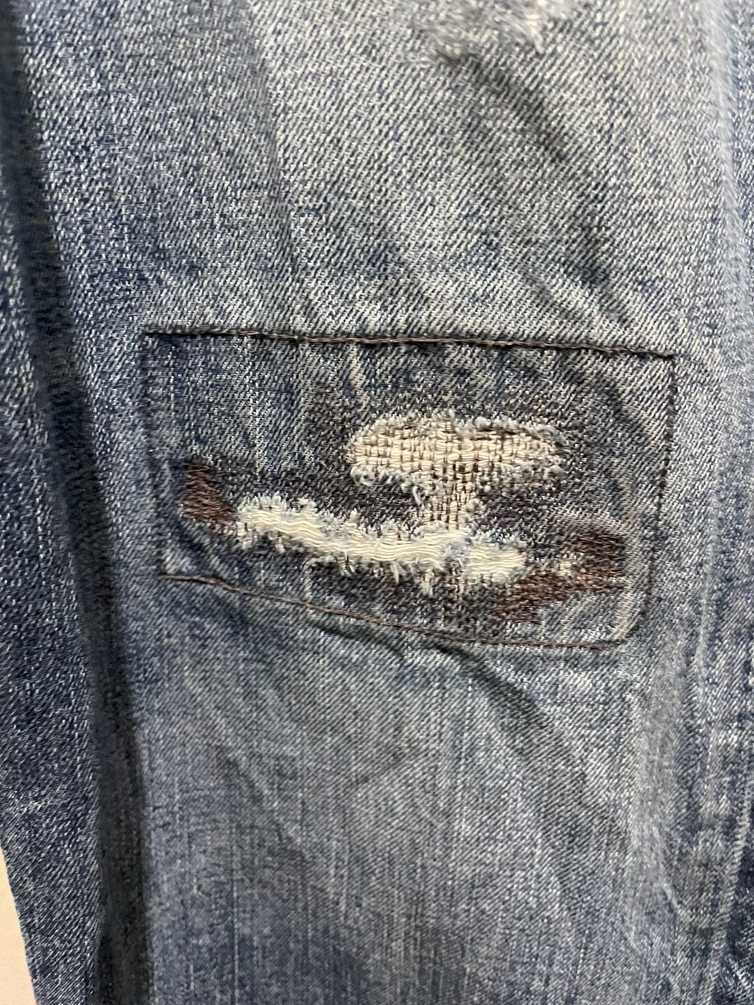 Polo Ralph Lauren Varick 42x30 Distressed Patchwork Slim Straight Jeans 8