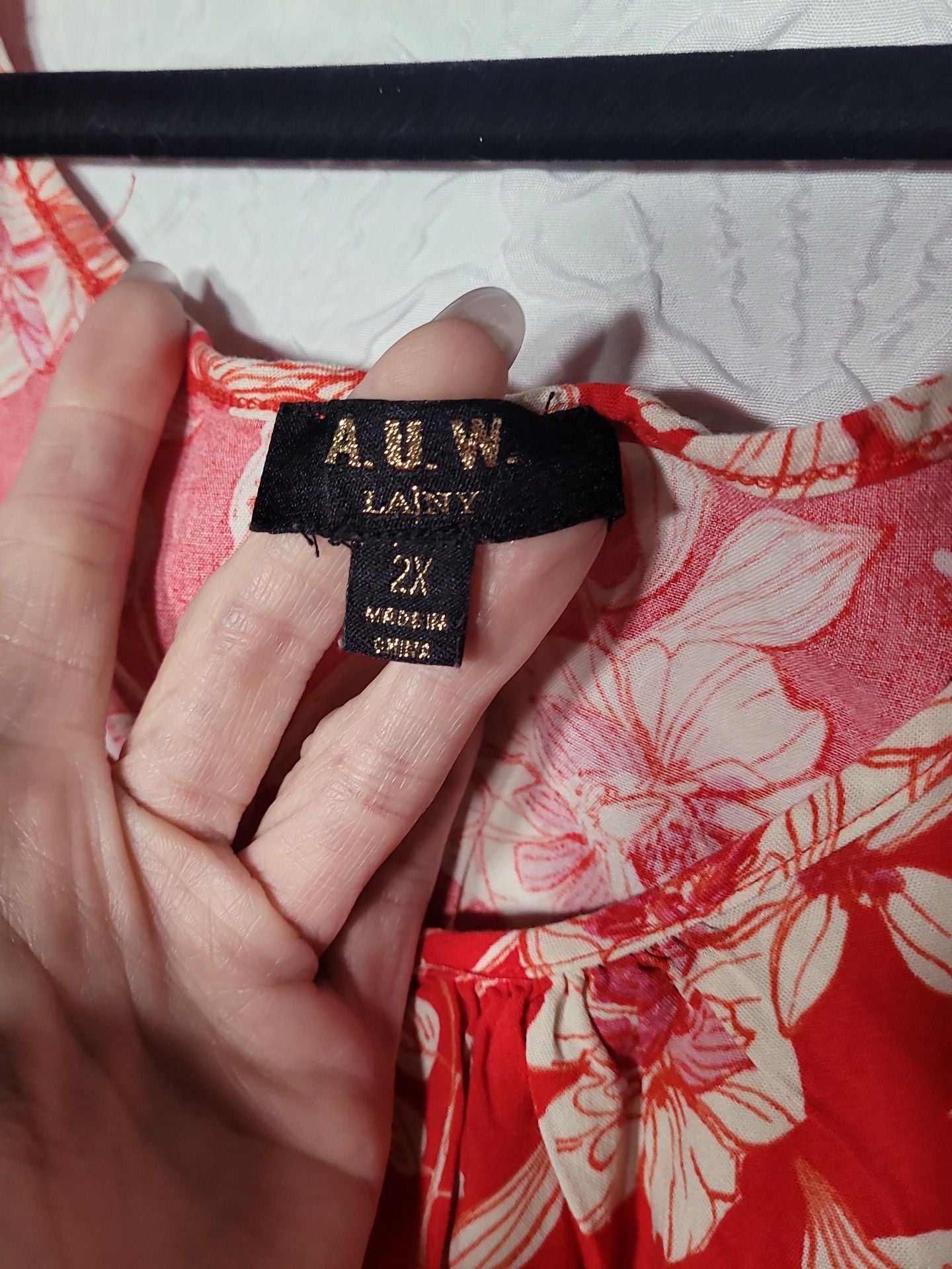 A.U.W. Lainy Floral Cold Shoulder Top Size 2X Red White Rayon Blouse 4