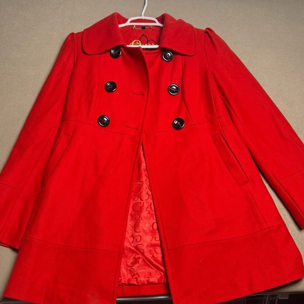 GUESS Red Double Breasted Peacoat Size S