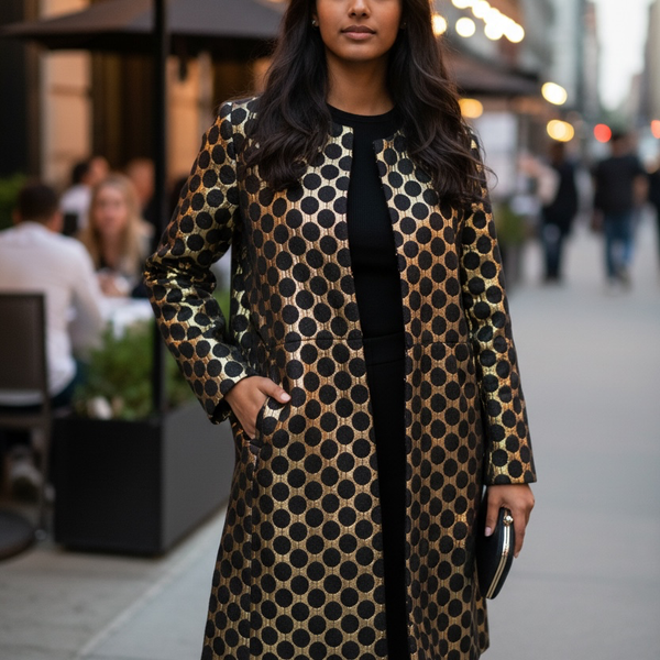 Black Label by Chico's Black Gold Polka Dot Evening Coat Size 2