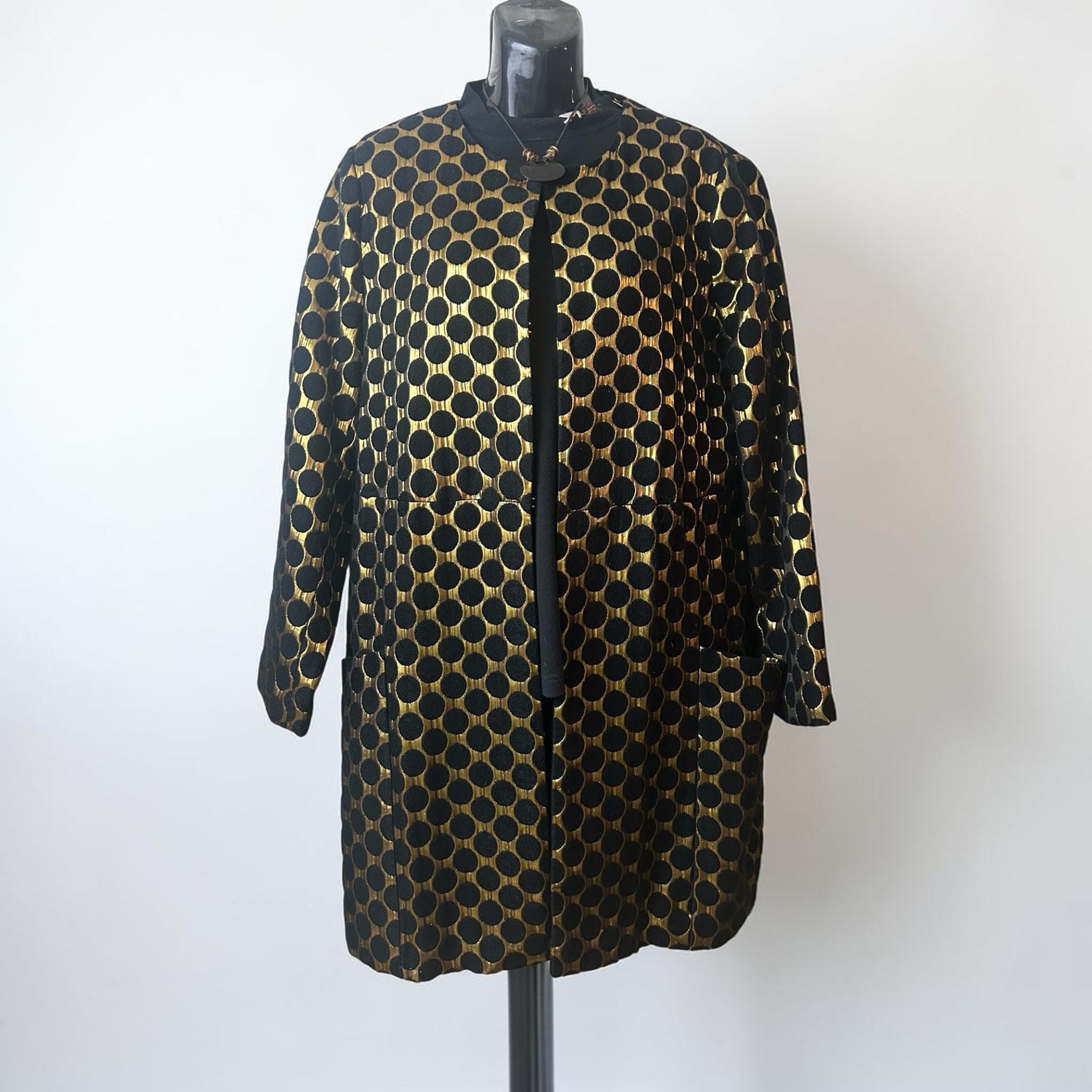 Black Label by Chico's Black Gold Polka Dot Evening Coat Size 2 3