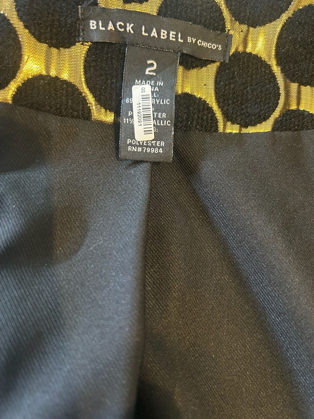 Black Label by Chico's Black Gold Polka Dot Evening Coat Size 2 6
