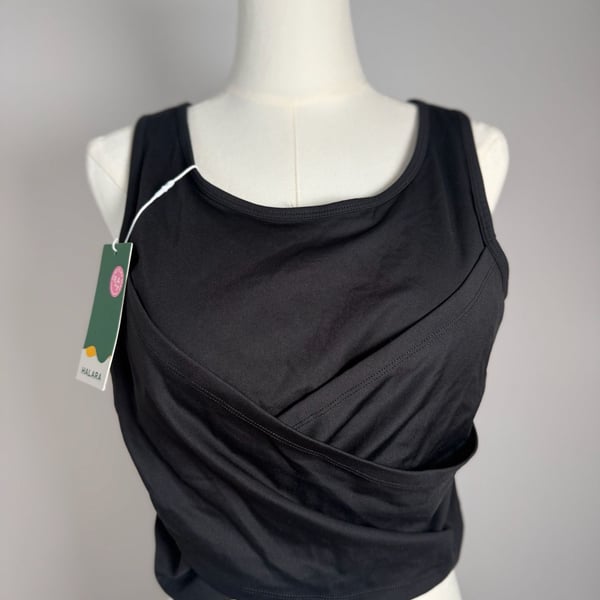 Halara Black Cross Wrap Pleated Cropped Tank Top with Built In Bra Size L