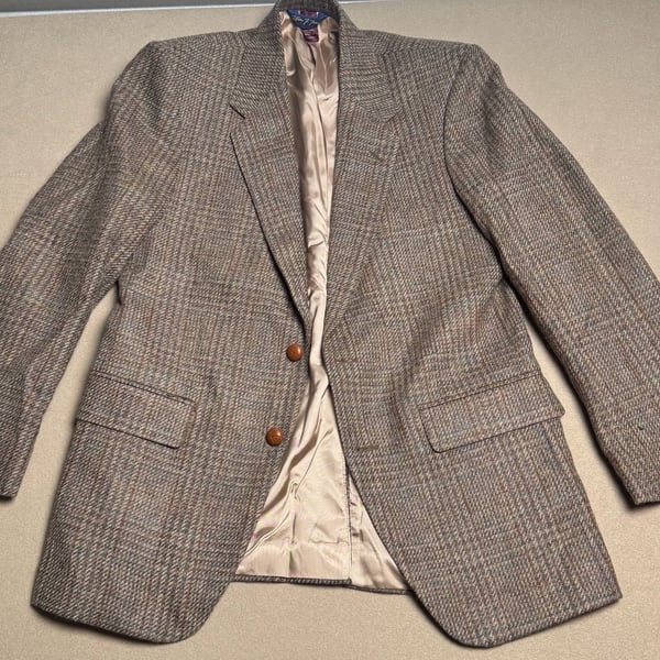 Wm. F. Farah Vintage Wool Tweed Blazer Jacket 38R Brown Plaid Sport Coat